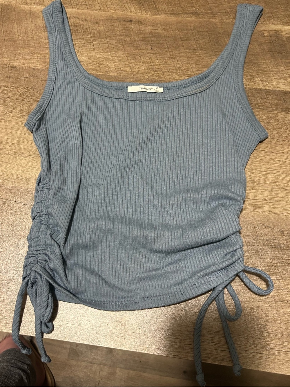 Timing Ribbed Side-Tie Tank in Dusty Blue Size Medium
